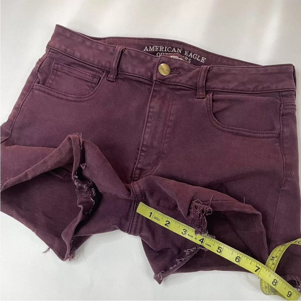 Y2K American Eagle Women Size 12 Hi Rise Shortie Shorts Jean Purple Stretch 0474 - Picture 3 of 9